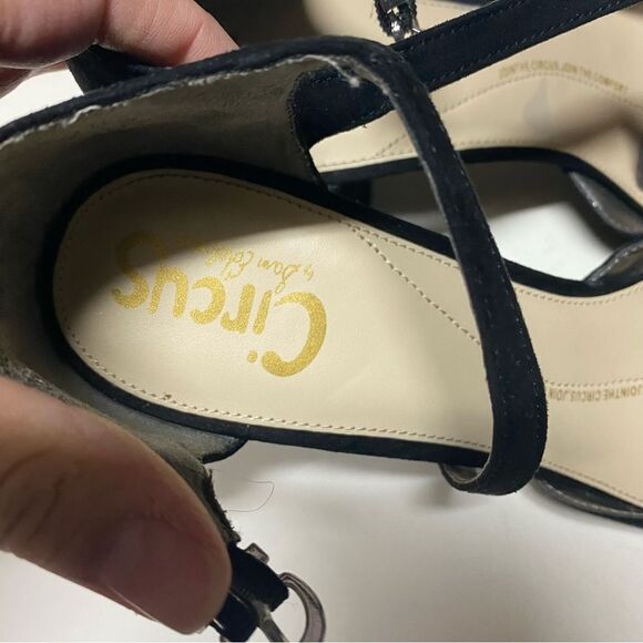 Circus Sam Edelman Black faux suede goth round toe Mary Jane pumps block heel 10 - Picture 4 of 11